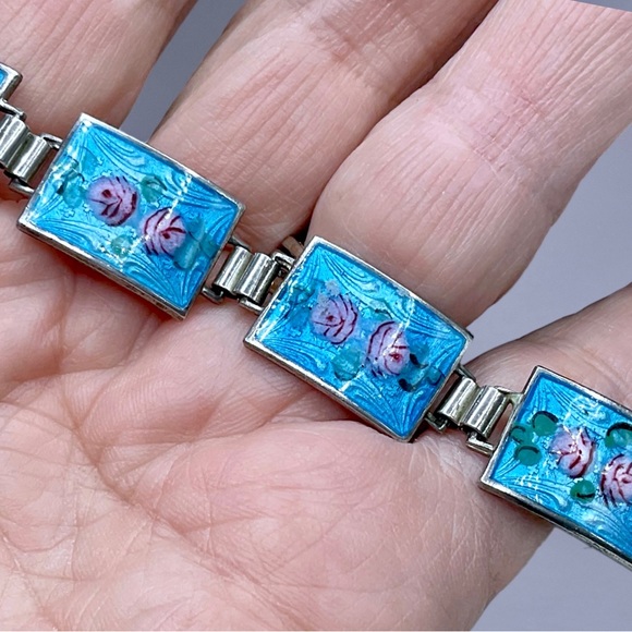 🌺Vintage Sterling Guilloche Enamel Bracelet - Picture 11 of 16